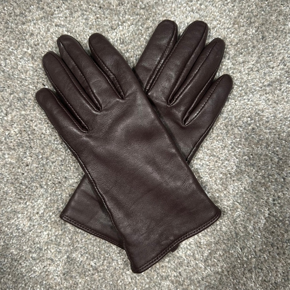 Charter Club Womens Dark Brown Leather Gloves Knit Lined Size Large - Picture 5 of 6
